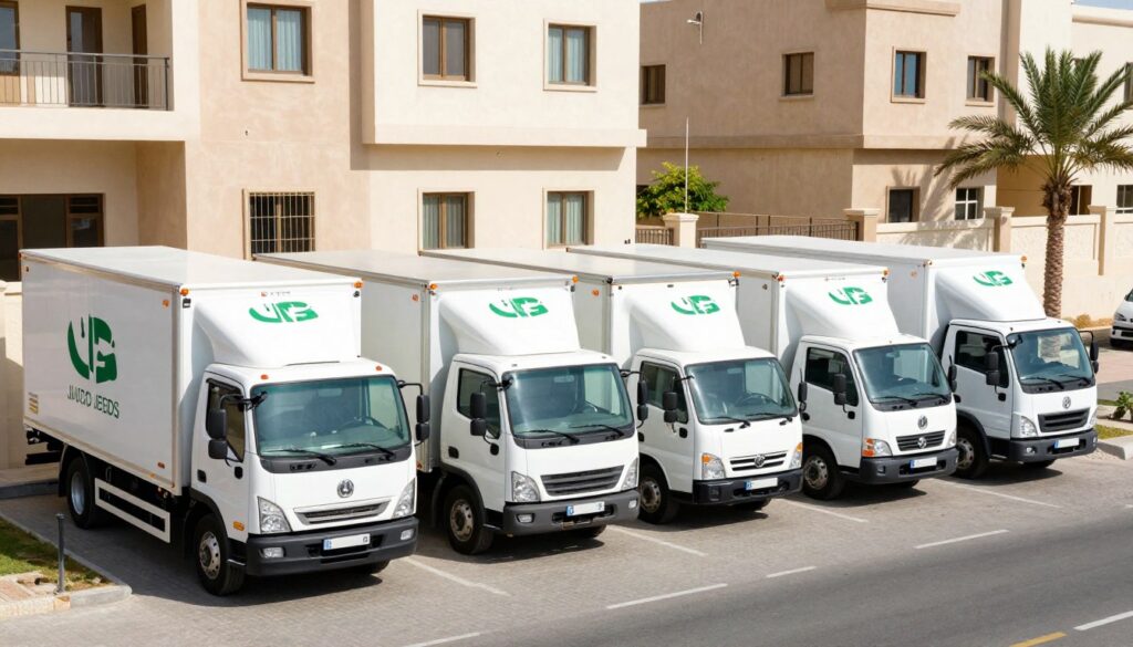 أسطول سيارات نقل عفش حديثة تابعة لشركة فاست موفرز في جدة