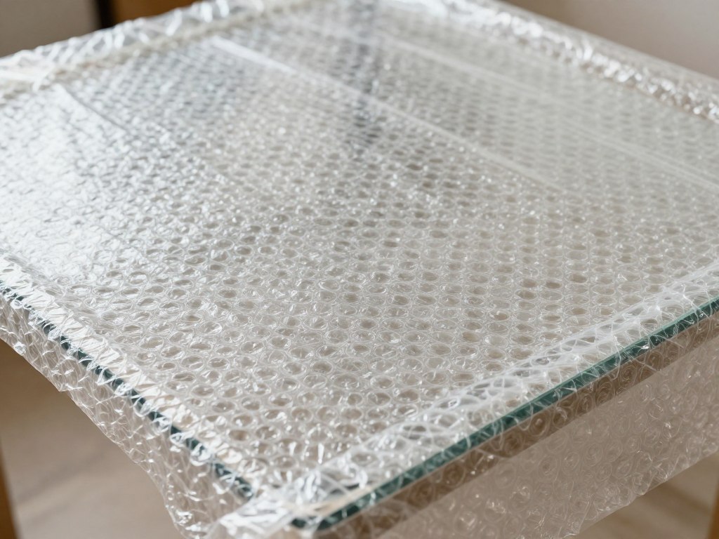 البلاستيك الفقاعي المستخدم في نقل عفش مع تغليف كرتون وبلاستيك لحماية الأسطح الزجاجية