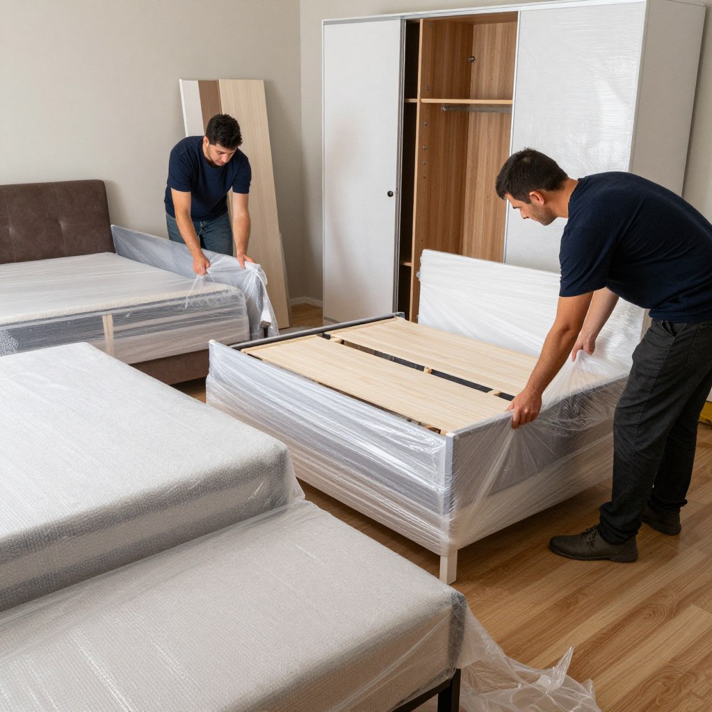 تغليف قطع غرف النوم بعد الفك لحمايتها أثناء النقل