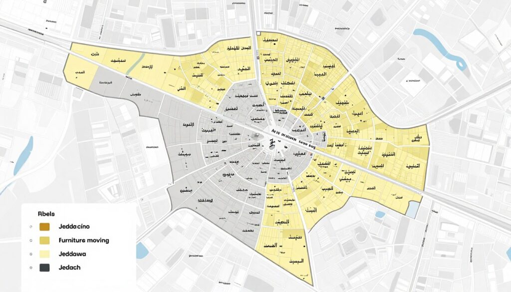 خريطة توضح تغطية خدمات نقل العفش داخل جدة