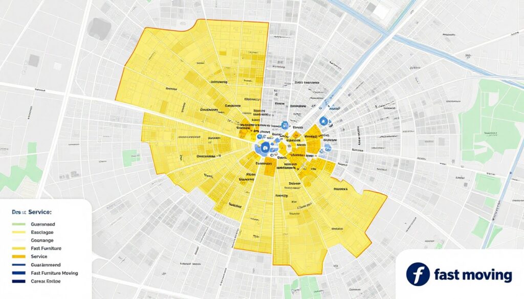 خريطة مناطق خدمة نقل العفش المضمون والسريع التي تغطيها مؤسسة النقل السريع