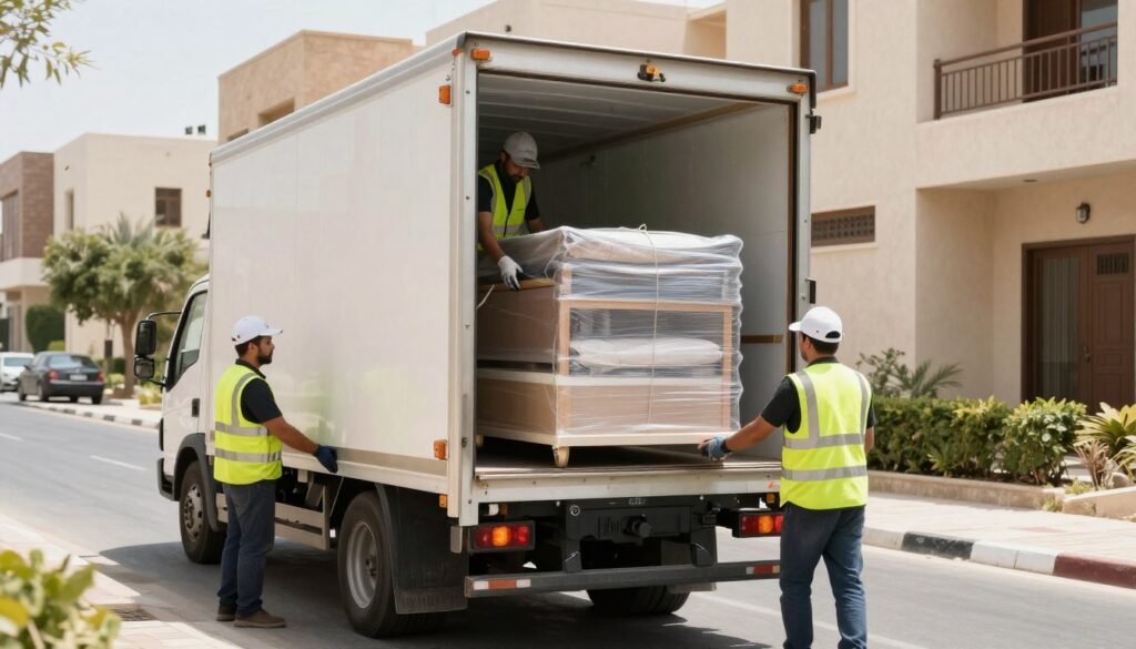 سيارة نقل عفش سريع في جدة تقوم بتحميل الأثاث