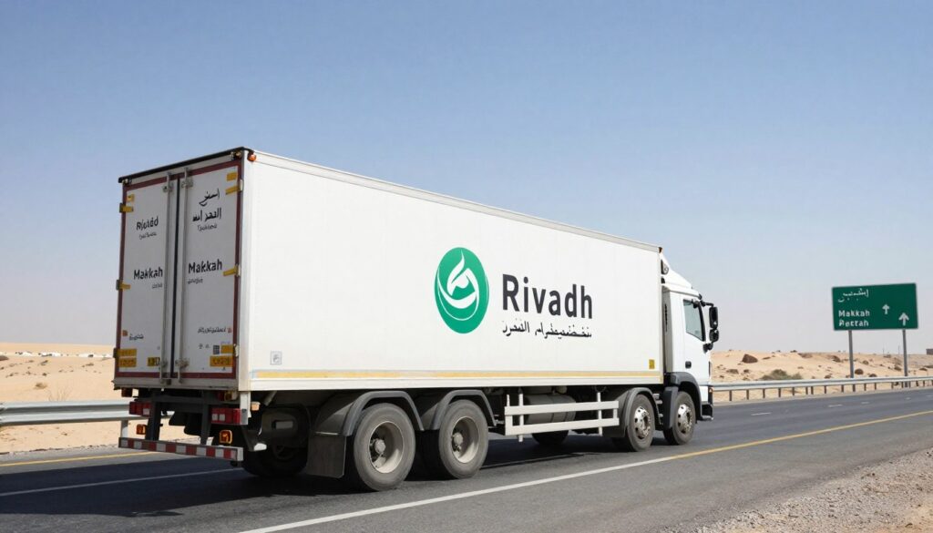 شاحنة نقل عفش كبيرة تنقل الأثاث من جدة إلى مدن المملكة