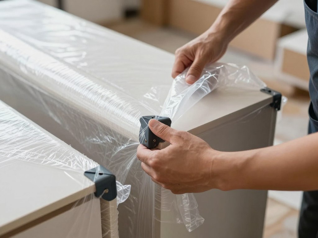 عملية تغليف متقنة للأثاث باستخدام مواد عالية الجودة لضمان نقل عفش مع ضمان السلامة
