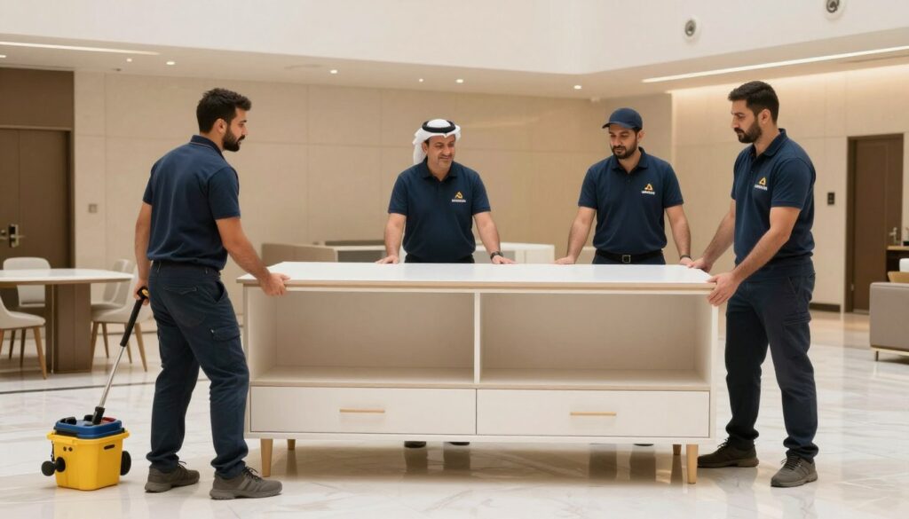 فريق شركة نقل عفش موثوقة بجدة أثناء العمل