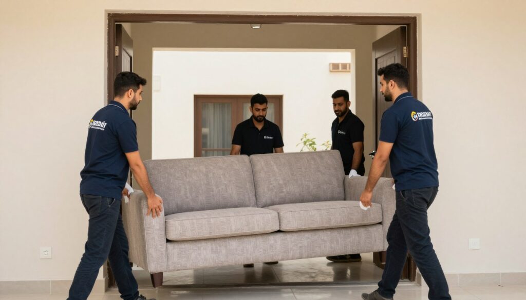 فريق عمل محترف لنقل العفش بجدة يقوم بتنفيذ عملية نقل بدقة عالية