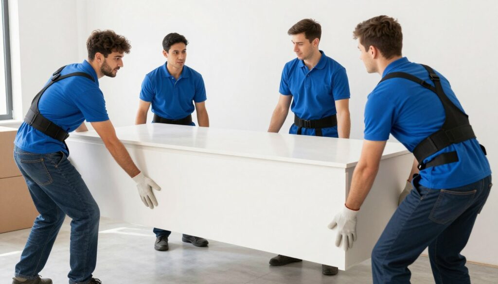 فريق عمل يتبع معايير السلامة في التعامل مع الأثاث أثناء نقل عفش مع ضمان السلامة