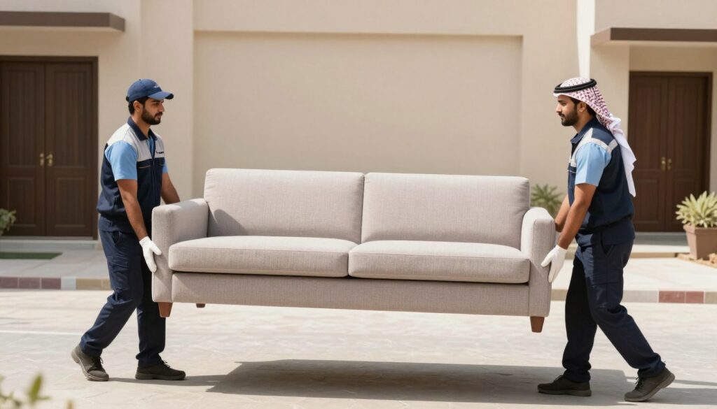 فريق مؤسسة النقل السريع أثناء نقل عفش منزلي