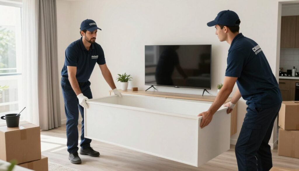 فريق مؤسسة النقل السريع المحترف أثناء نقل عفش منزلي