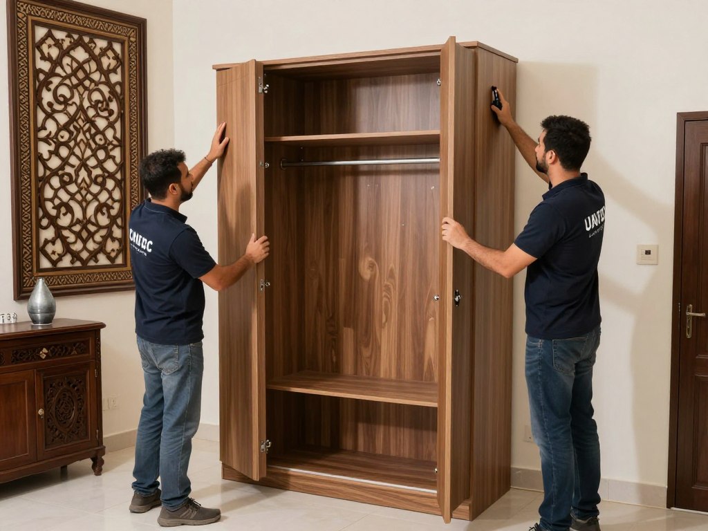 فريق مؤسسة النقل السريع يقوم بفك وتركيب الأثاث بجودة عالية في جدة