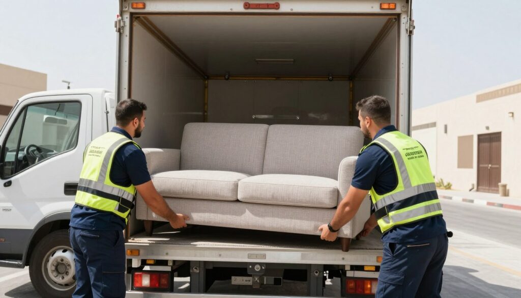 فريق نقل عفش بجدة يقوم بتحميل أثاث منزلي بطريقة آمنة