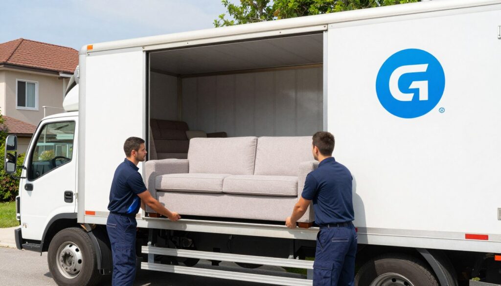 فريق نقل عفش سريع يقوم بتحميل أثاث بطريقة احترافية