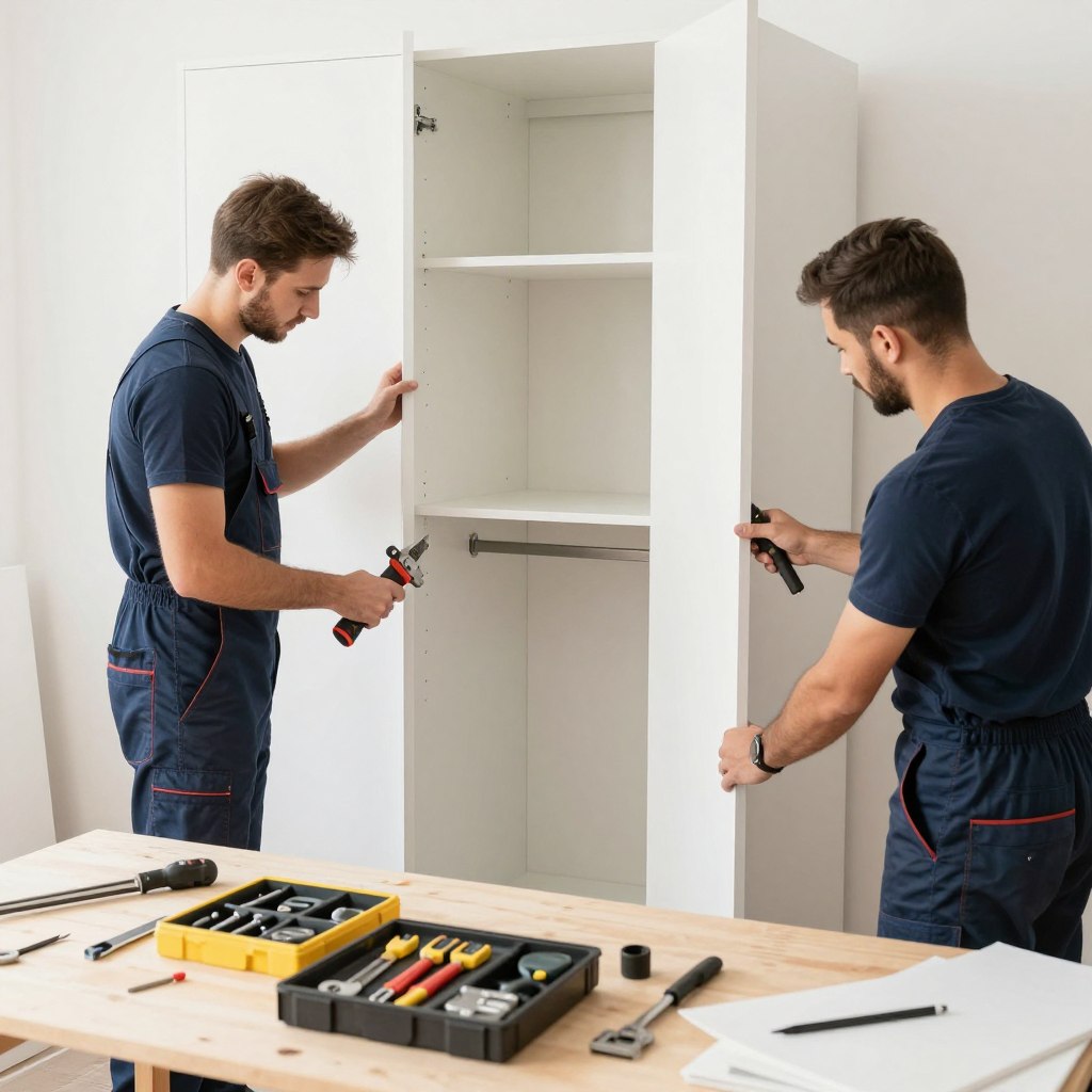 فريق نقل عفش سريع يقوم بفك قطع الأثاث بدقة