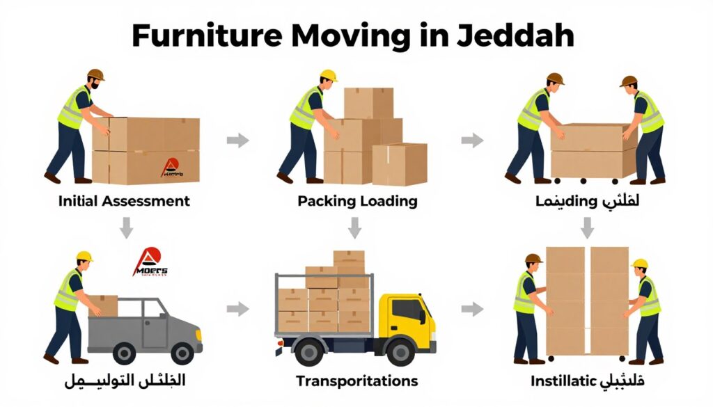 مراحل عملية نقل العفش بدون تأخير في جدة من مؤسسة النقل السريع